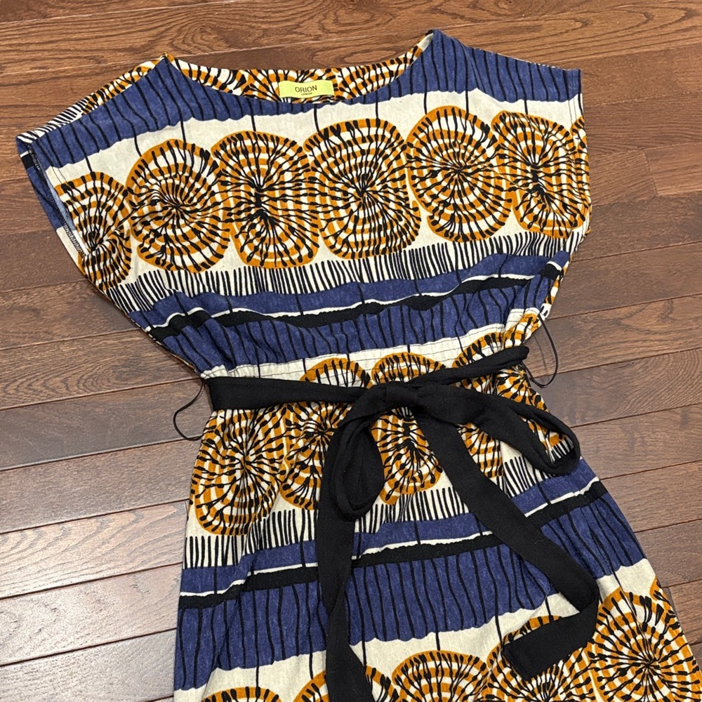 Orion London Belted Printed Dress Abstract Geometric Print Size XS-S